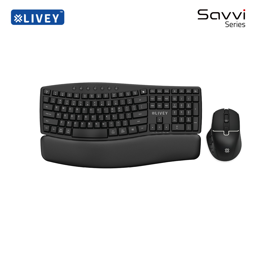 Savvi CB100X ergonomic wireless keyboard with cushioned palm rest and mouse