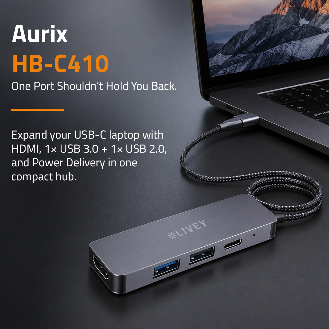 Aurix HB-C410 connected to a USB-C laptop