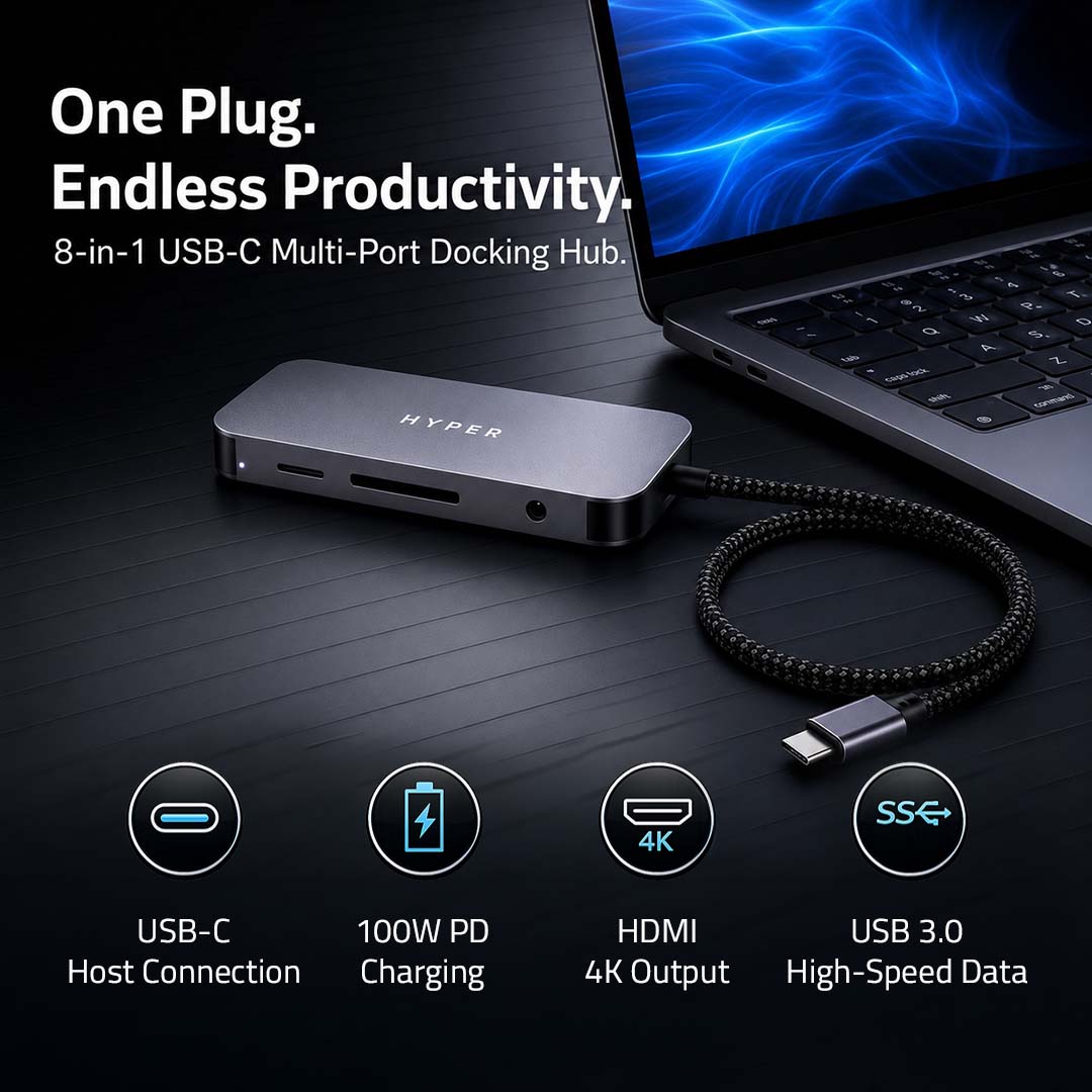 Aurix HB-C810 with USB-C host, 100-watt charging, HDMI and USB 3.0