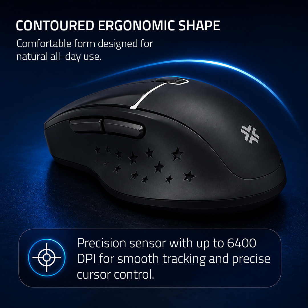 Savvi contoured ergonomic mouse with up to 6400 DPI