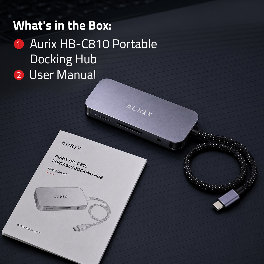 Aurix HB-C810 portable docking hub and user manual