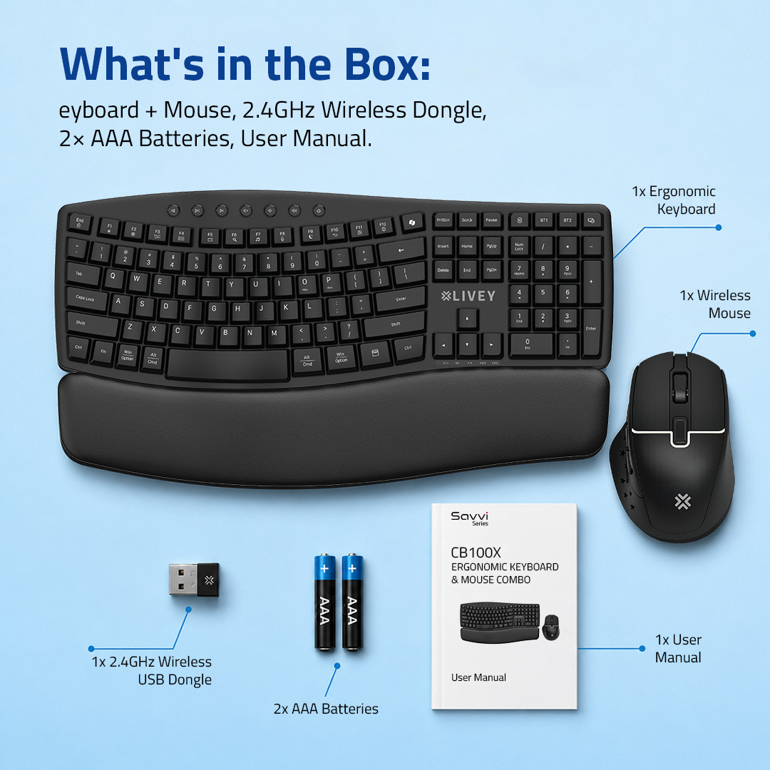 Savvi CB100X keyboard and mouse package contents