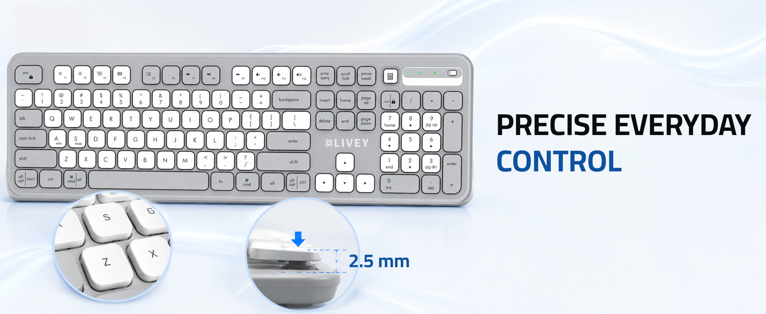 Savvi CB75W low-profile keyboard with 2.5 millimetre key travel