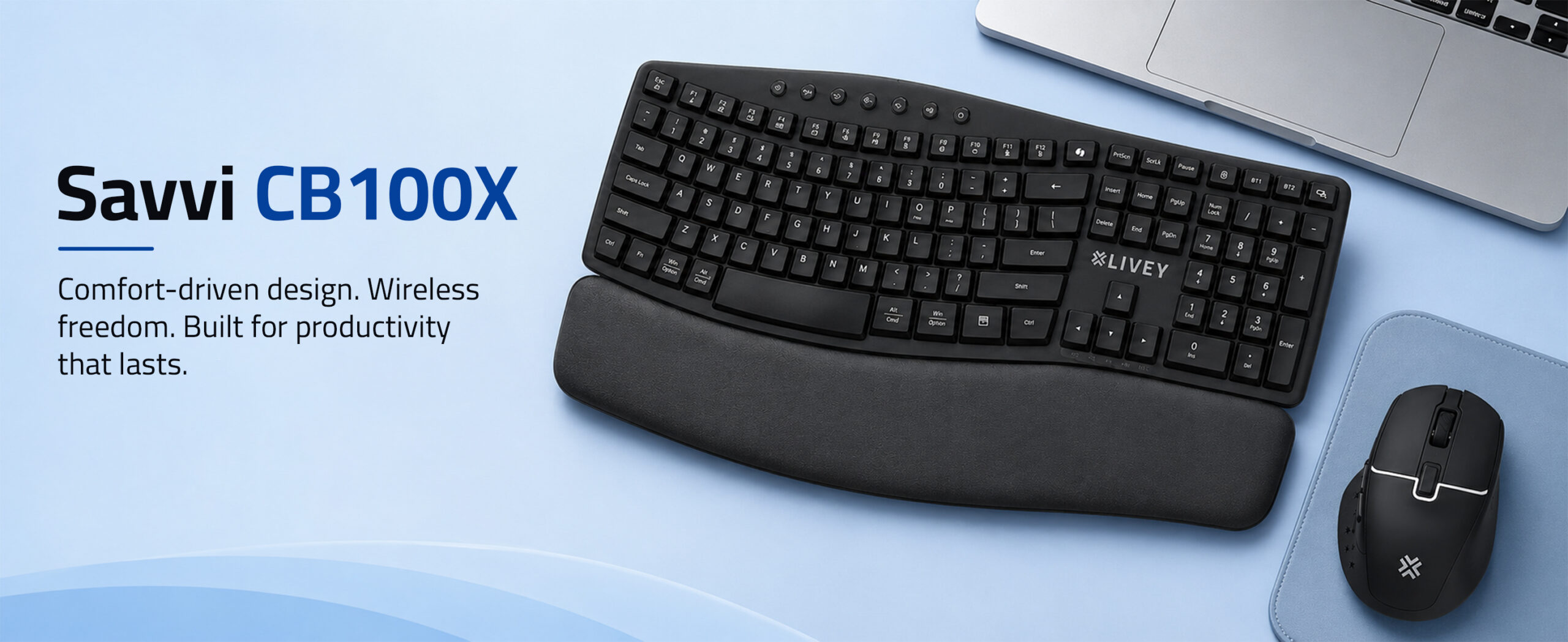Savvi CB100X ergonomic wireless keyboard and mouse combination
